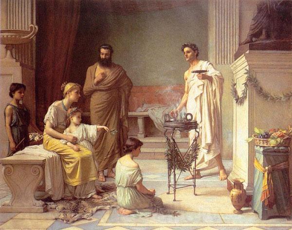 John William Waterhouse A Sick Child brought into the Temple of Aesculapius Norge oil painting art